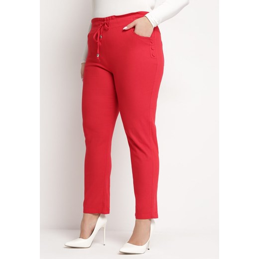 Czerwone Spodnie z Troczkiem i Wysokim Stanem z Kieszeniami Cantilla ze sklepu Born2be Odzież w kategorii Spodnie damskie - zdjęcie 170232582