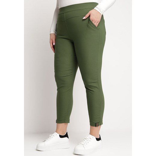 Jasnozielone Spodnie Skinny 7/8 z Gumką w Talii i Kieszeniami Ulailla ze sklepu Born2be Odzież w kategorii Spodnie damskie - zdjęcie 170233120