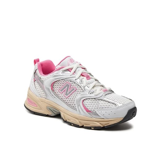 Buty sportowe damskie srebrne New Balance w stylu casual płaskie na wiosnę sznurowane 