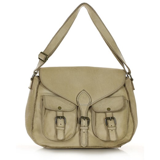 Kultowa torba skórzana z kieszeniami na szerszym pasku - MARCO MAZZINI beżowa ze sklepu Verostilo w kategorii Torby Shopper bag - zdjęcie 170238440