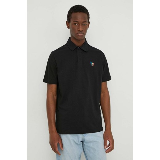 PS Paul Smith polo z domieszką lnu kolor czarny z aplikacją ze sklepu ANSWEAR.com w kategorii T-shirty męskie - zdjęcie 170239071