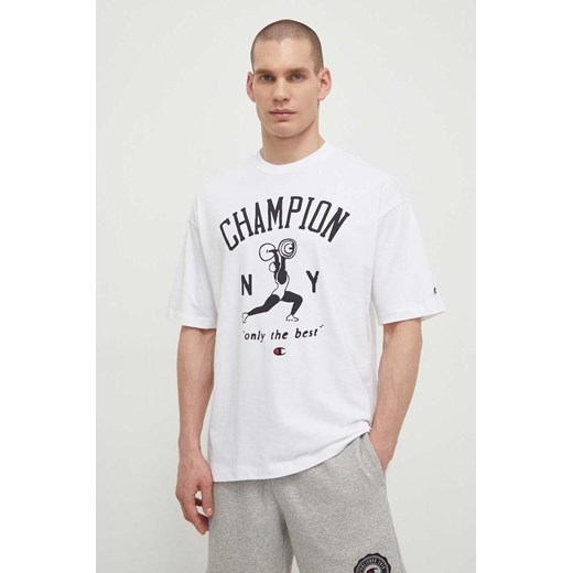 Champion t-shirt bawełniany męski kolor biały z nadrukiem 219856 ze sklepu ANSWEAR.com w kategorii T-shirty męskie - zdjęcie 170239244