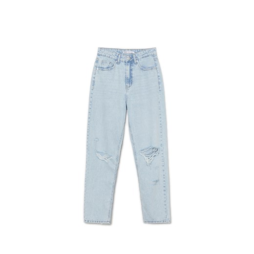 Cropp - Jasnoniebieskie jeansy mom ze strzępieniami - błękitny ze sklepu Cropp w kategorii Jeansy damskie - zdjęcie 170245363