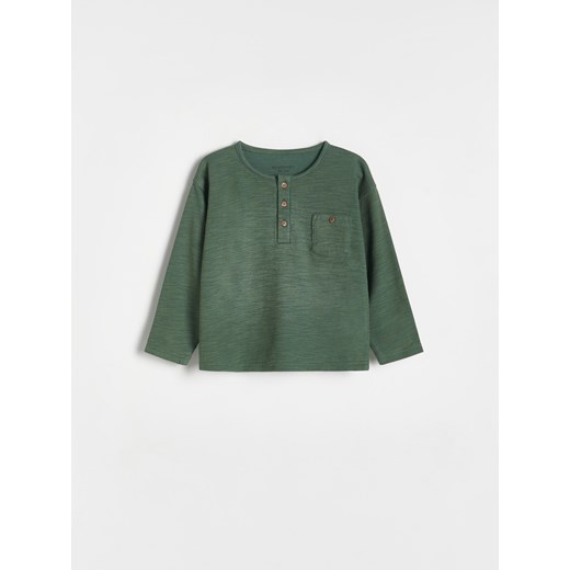 Reserved - Strukturalny longsleeve henley - zielony Reserved 104 (3-4 lata) Reserved