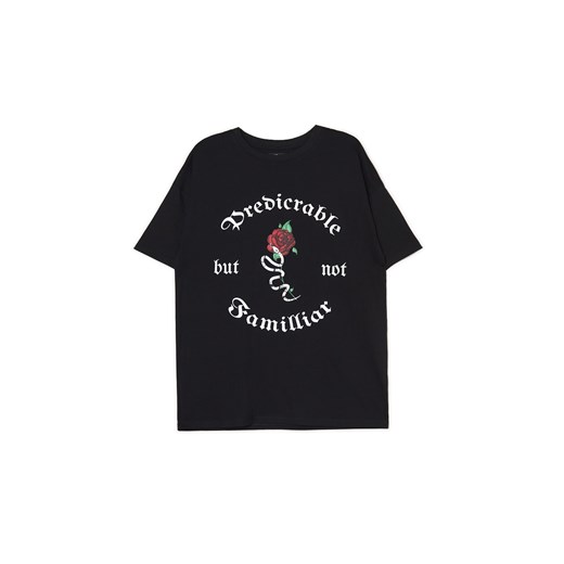Cropp - Czarny t-shirt oversize z nadrukiem - czarny ze sklepu Cropp w kategorii Bluzki damskie - zdjęcie 170257332