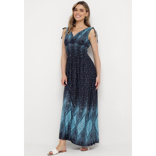 Niebiesko-Granatowa Sukienka Maxi z Wiskozy z Gumką w Talii w Stylu Boho Salura ze sklepu Born2be Odzież w kategorii Sukienki - zdjęcie 170260120