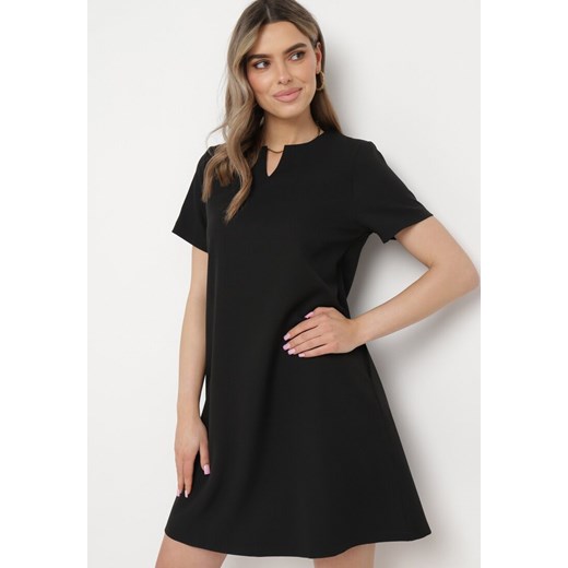 Czarna Sukienka Trapezowa Mini z Kieszeniami Hreona ze sklepu Born2be Odzież w kategorii Sukienki - zdjęcie 170260680