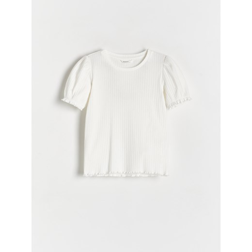 Reserved - T-shirt w prążek - złamana biel ze sklepu Reserved w kategorii Bluzki dziewczęce - zdjęcie 170262853