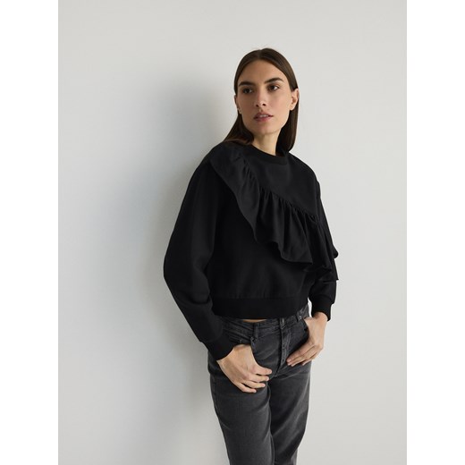 Reserved - Bluzka z falbaną - czarny ze sklepu Reserved w kategorii Bluzy damskie - zdjęcie 170263060