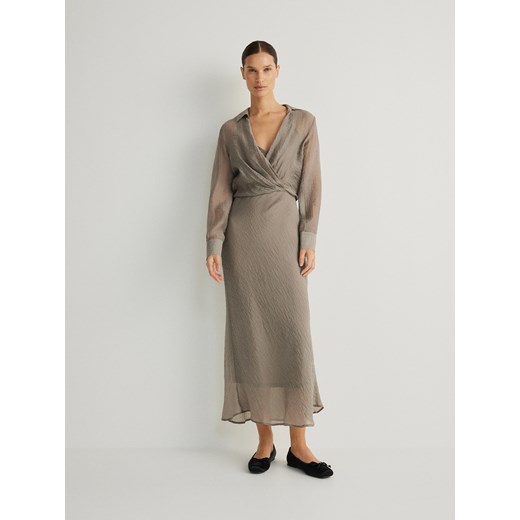 Reserved - Sukienka z efektem gniecenia - jasnoszary ze sklepu Reserved w kategorii Sukienki - zdjęcie 170263392