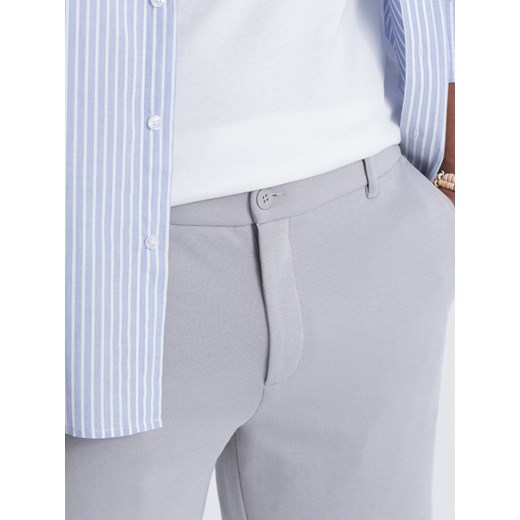 Męskie szorty ze strukturalnej dzianiny SLIM FIT - jasnoszare V4 OM-SRCS-0126 L ombre