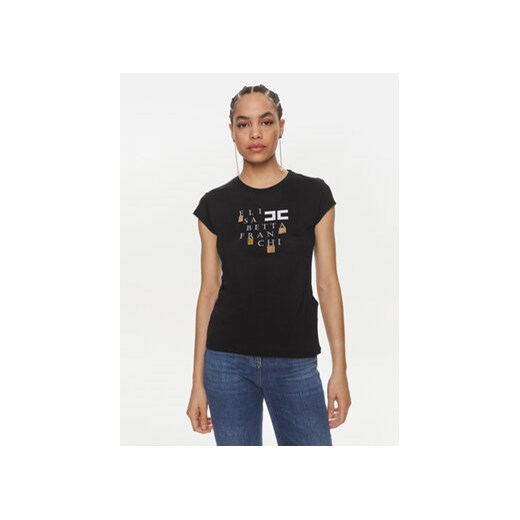 Elisabetta Franchi T-Shirt MA-008-41E2-V160 Czarny Regular Fit ze sklepu MODIVO w kategorii Bluzki damskie - zdjęcie 170269823