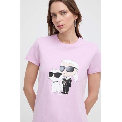Karl Lagerfeld t-shirt bawełniany kolor różowy ze sklepu ANSWEAR.com w kategorii Bluzki damskie - zdjęcie 170270884