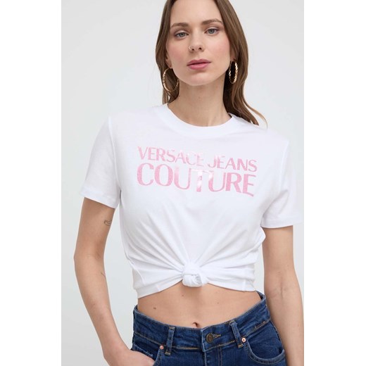 Versace Jeans Couture t-shirt bawełniany damski kolor biały 76HAHG03 CJ00G ze sklepu ANSWEAR.com w kategorii Bluzki damskie - zdjęcie 170271284