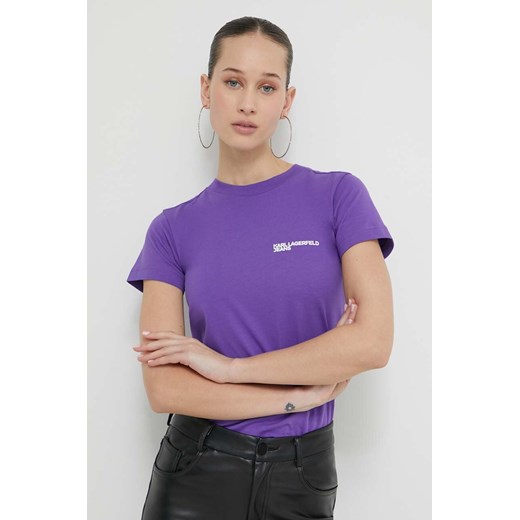 Karl Lagerfeld Jeans t-shirt bawełniany damski kolor fioletowy ze sklepu ANSWEAR.com w kategorii Bluzki damskie - zdjęcie 170271354