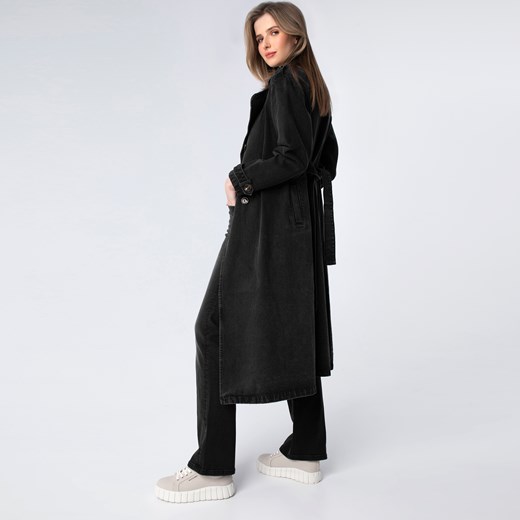 Damski płaszcz dżinsowy z paskiem czarny ze sklepu WITTCHEN w kategorii Płaszcze damskie - zdjęcie 170271752