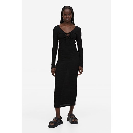 H & M - Dzianinowa sukienka w strukturalny splot - Czarny ze sklepu H&M w kategorii Sukienki - zdjęcie 170274122