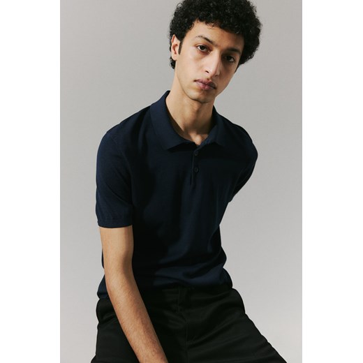 H & M - Top polo z domieszką jedwabiu Slim Fit - Niebieski ze sklepu H&M w kategorii T-shirty męskie - zdjęcie 170274150