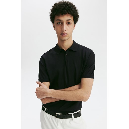 H & M - Top polo z domieszką jedwabiu Slim Fit - Czarny ze sklepu H&M w kategorii T-shirty męskie - zdjęcie 170274253