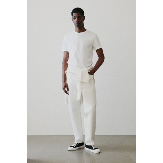 H & M - Bawełniany T-shirt Slim Fit - Biały H & M XL H&M