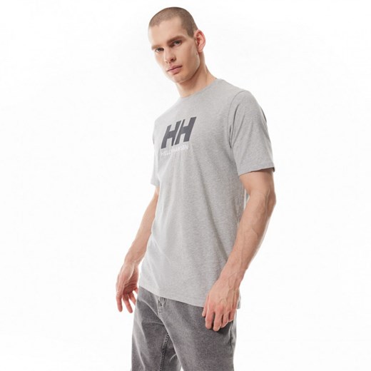 Męski t-shirt z nadrukiem Helly Hansen HH Logo T-Shirt - szary ze sklepu Sportstylestory.com w kategorii T-shirty męskie - zdjęcie 170279602