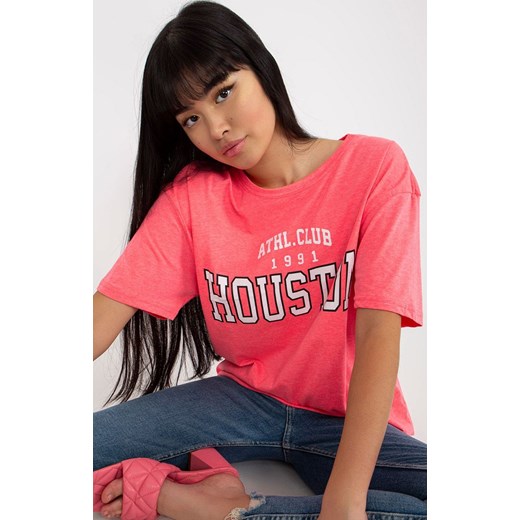 Różowy t-shirt damski z nadrukiem EM-TS-527-1.26X, Kolor różowy, Rozmiar one size, EX MODA ze sklepu Primodo w kategorii Bluzki damskie - zdjęcie 170280721