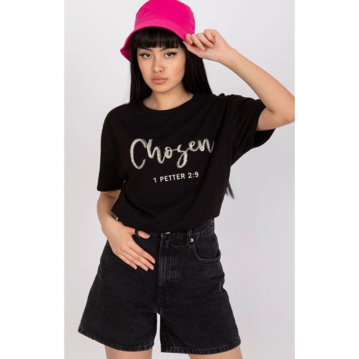 Czarny t-shirt damski z dżetami HB-TS-3074.22, Kolor czarny, Rozmiar L, HiB ze sklepu Primodo w kategorii Bluzki damskie - zdjęcie 170280741
