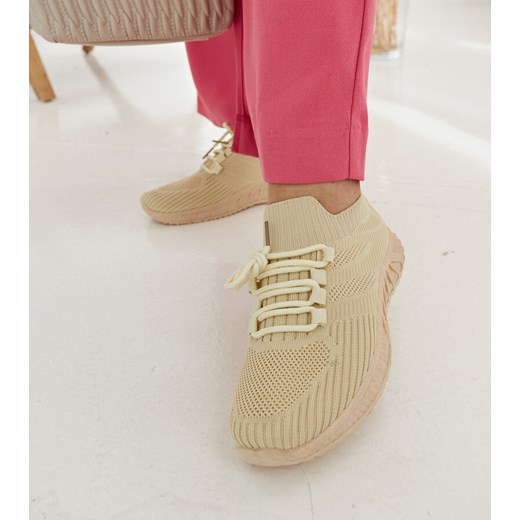 Beżowe materiałowe sneakersy Ornella ze sklepu gemre w kategorii Buty sportowe damskie - zdjęcie 170283841