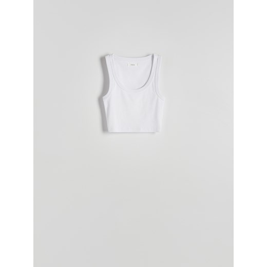 Reserved - Krótki top na ramiączkach - biały ze sklepu Reserved w kategorii Bluzki damskie - zdjęcie 170286182