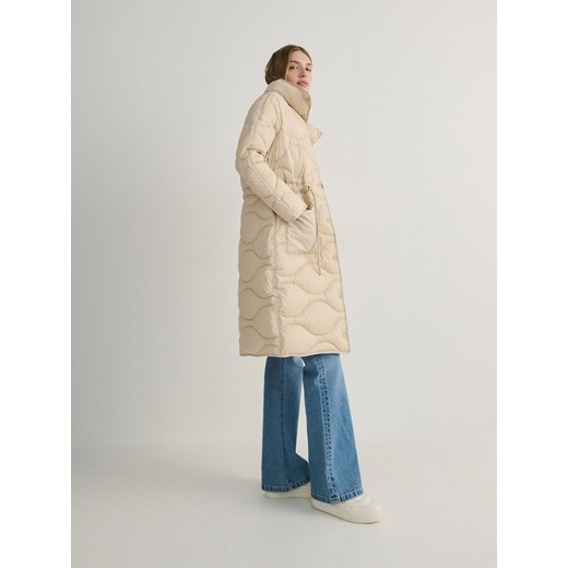 Reserved - Pikowany płaszcz ze stójką - kremowy ze sklepu Reserved w kategorii Płaszcze damskie - zdjęcie 170286200
