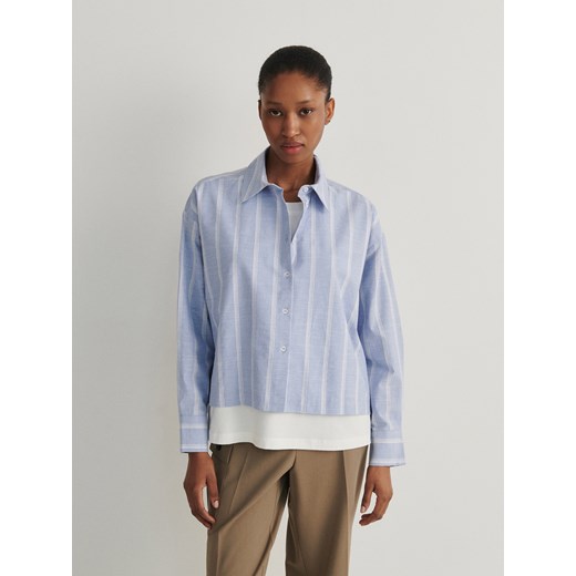 Reserved - Koszula z łączonych tkanin - jasnoniebieski ze sklepu Reserved w kategorii Koszule damskie - zdjęcie 170287783