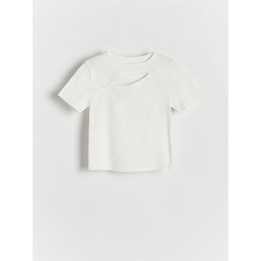 Reserved - T-shirt z wycięciem - biały ze sklepu Reserved w kategorii Bluzki dziewczęce - zdjęcie 170288081