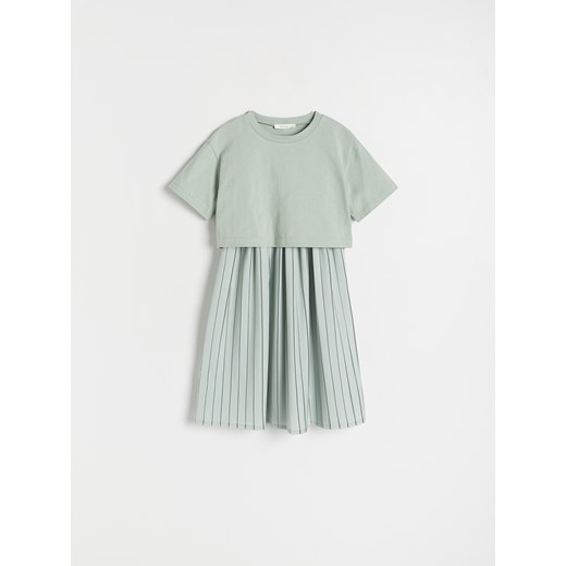 Reserved - Sukienka z plisowanym dołem - zielony ze sklepu Reserved w kategorii Sukienki dziewczęce - zdjęcie 170288281