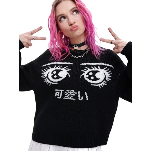 Cropp - Czarny sweter z motywem mangi - czarny Cropp XS Cropp