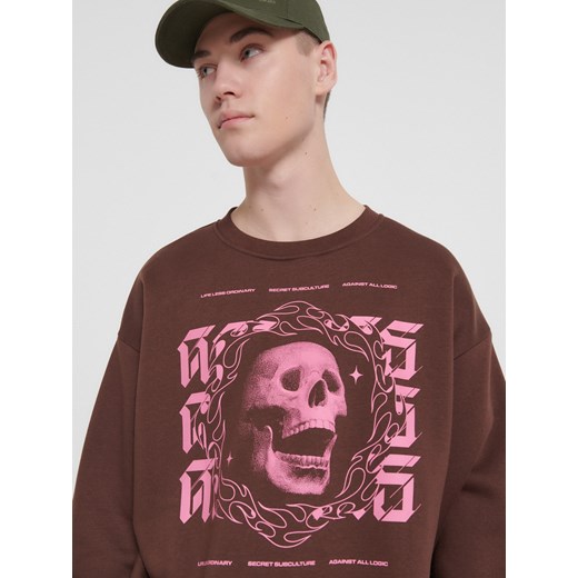 Cropp - Brązowa bluza z nadrukiem - brązowy Cropp XS promocja Cropp
