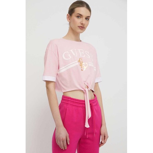 Guess t-shirt bawełniany MYLAH damski kolor różowy V4GI00 I3Z14 ze sklepu ANSWEAR.com w kategorii Bluzki damskie - zdjęcie 170299562