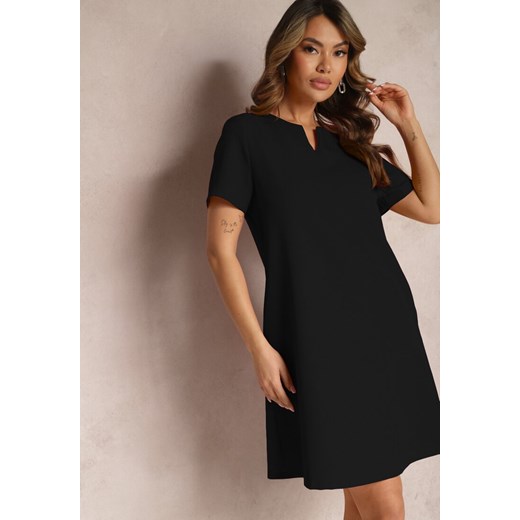 Czarna Trapezowa Sukienka Mini z Krótkim Rękawem i Kieszeniami Vrea ze sklepu Renee odzież w kategorii Sukienki - zdjęcie 170301453