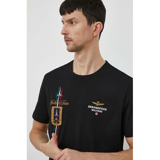 Aeronautica Militare t-shirt bawełniany męski kolor czarny z aplikacją ze sklepu ANSWEAR.com w kategorii T-shirty męskie - zdjęcie 170305650
