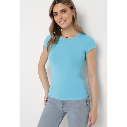 Niebieski T-shirt z Krótkim Rękawem i Okrągłym Dekoltem Liralei ze sklepu Born2be Odzież w kategorii Bluzki damskie - zdjęcie 170308751