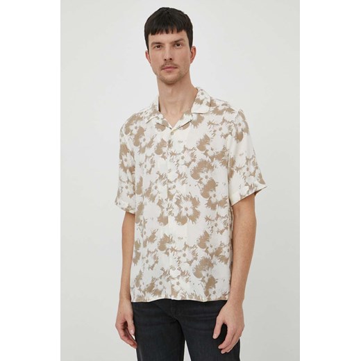 Calvin Klein koszula męska kolor beżowy regular ze sklepu ANSWEAR.com w kategorii Koszule męskie - zdjęcie 170313991