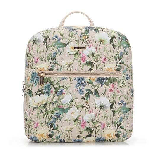 Damski plecak z ekoskóry w kwiaty prosty jasny beż ze sklepu WITTCHEN w kategorii Plecaki - zdjęcie 170314780