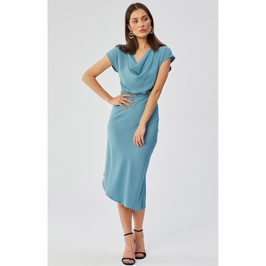Sukienka asymetryczna niebieska z dekoltem typu woda S362, Kolor jasnoniebieski, Rozmiar L, Stylove ze sklepu Primodo w kategorii Sukienki - zdjęcie 170320872