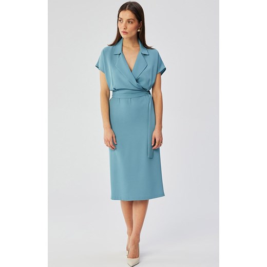 Sukienka midi z kołnierzem niebieska S363, Kolor jasnoniebieski, Rozmiar L, Stylove ze sklepu Primodo w kategorii Sukienki - zdjęcie 170320892