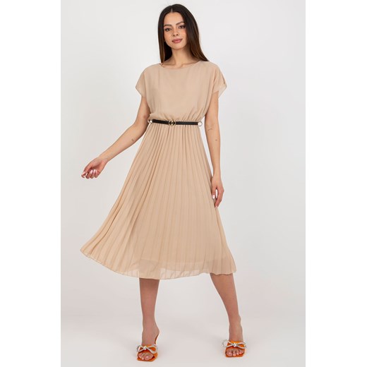 Ciemnobeżowa rozkloszowana sukienka z paskiem Italy Moda one size 5.10.15
