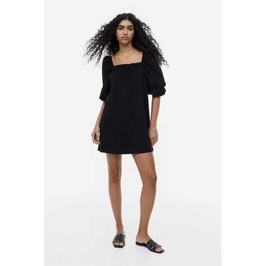 H & M - Bawełniana sukienka z bufiastym rękawem - Czarny H & M L H&M