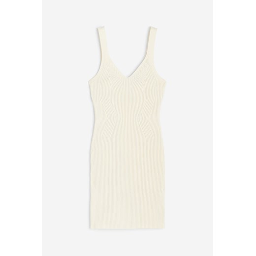 H & M - Sukienka bodycon z dzianiny w prążki - Biały ze sklepu H&M w kategorii Sukienki - zdjęcie 170335373