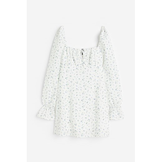 H & M - Krepowana sukienka z bufiastym rękawem - Biały H & M L H&M