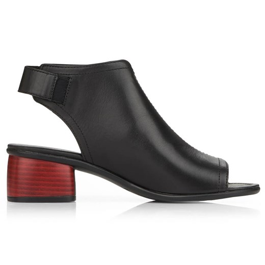 Skórzane komfortowe sandały damskie na obcasie na rzep Remonte R8770-01 czarne ze sklepu ButyModne.pl w kategorii Sandały damskie - zdjęcie 170335630
