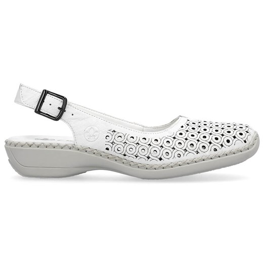 Skórzane komfortowe sandały damskie pełne ażurowe białe Rieker 41350-80 ze sklepu ButyModne.pl w kategorii Półbuty damskie - zdjęcie 170335654