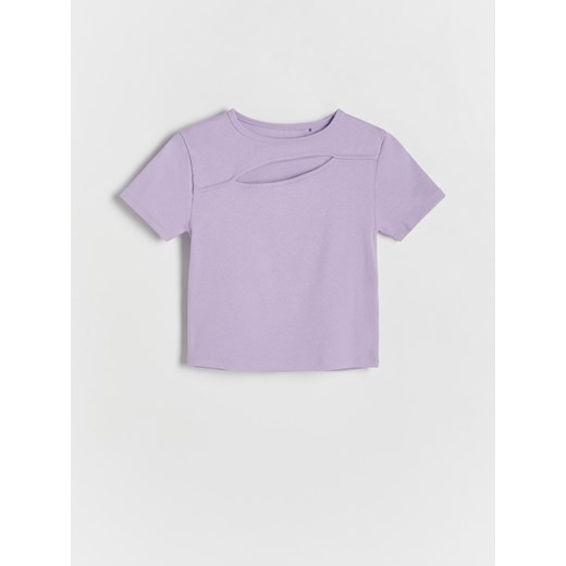 Reserved - T-shirt z wycięciem - lawendowy ze sklepu Reserved w kategorii Bluzki dziewczęce - zdjęcie 170339133